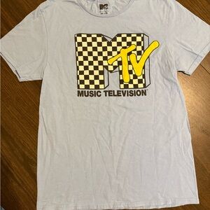MTV Checkerboard Logo Tee in Light Blue and Yellow